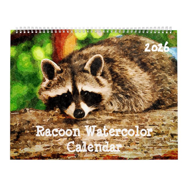 Cute Watercolor Raccoon Wildlife Painting Art Cale Kalender (Titelbild)