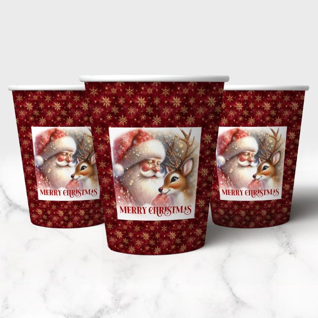 Cute Watercolor Santa and Rudolph Christmas Party  Pappbecher (Cute Watercolor Santa and Rudolph Christmas Party Cups)