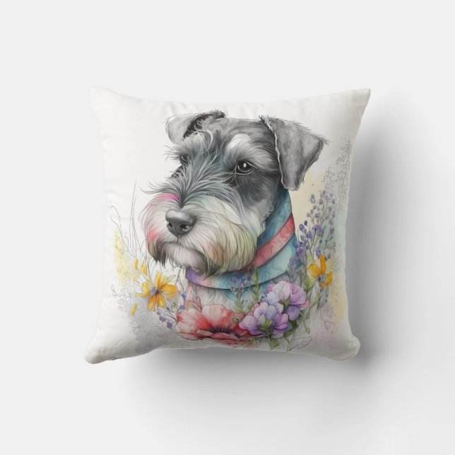 Cute Watercolor Schnauzer Puppy Dog Kissen (Rückseite)
