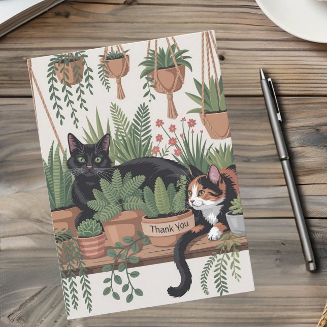 Cute Watercolor Script Botanical Cat Dankeskarte (Von Creator hochgeladen)