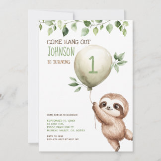 Cute Watercolor Sloth Kids Birthday Party Einladung