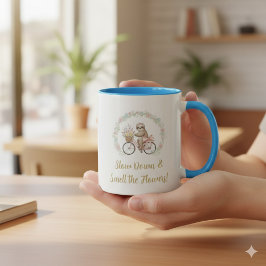 Cute Watercolor Sloth & Pink Bicycle Coffee Mug Tasse