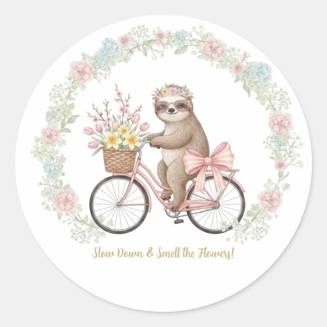 Cute Watercolor Sloth & Pink Bike Sticker (Vorderseite)