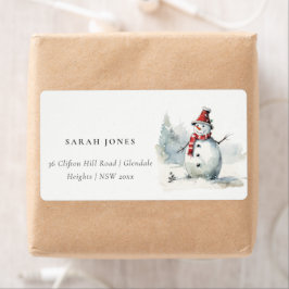 Cute Watercolor Snowman Christmas Address