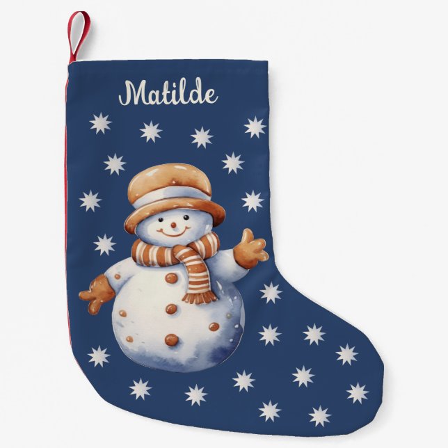 Cute Watercolor Snowman Christmas Stocking Kleiner Weihnachtsstrumpf (Vorderseite)