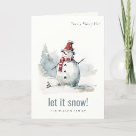 Cute Watercolor Snowman Let It Snow Christmas Feiertagskarte