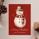 Cute Watercolor Snowman Merry Christmas Non-Photo Feiertagskarte<br><div class="desc">Send festive holiday greetings to your friends and family with this adorable snowman Christmas card. The non-photo holiday card features an illustration of a watercolor snowman wearing a brown winter hat with a red and white scarf. Personalize the cute snowman Christmas card with a custom greeting (currently shown as "Merry...</div>