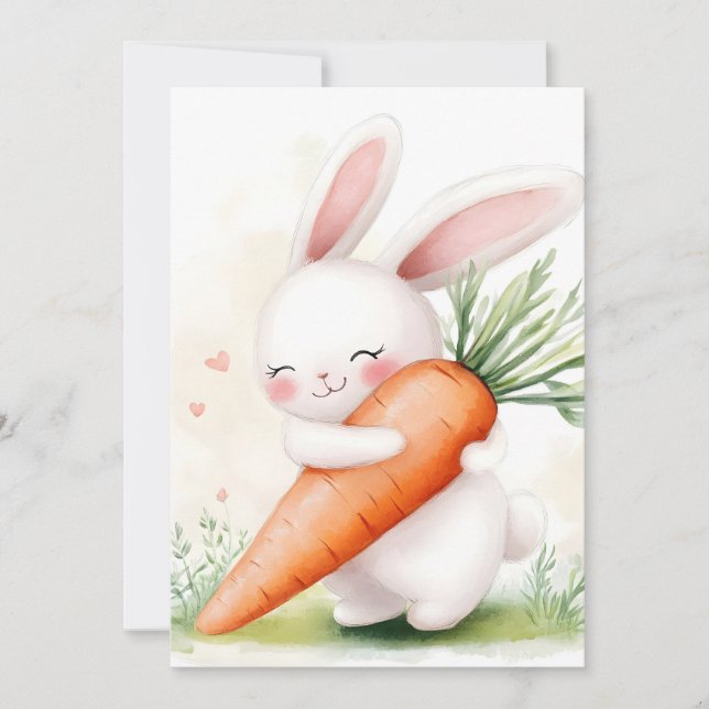 Cute Watercolor Spring Bunny Carrot Ankündigung (Vorderseite)