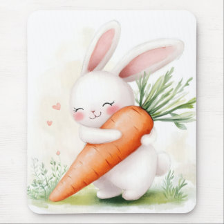 Cute Watercolor Spring Bunny Carrot Mousepad