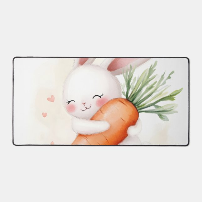 Cute Watercolor Spring Bunny Carrot Schreibtischunterlage (Vorderseite)