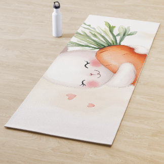 Cute Watercolor Spring Bunny Carrot Yogamatte