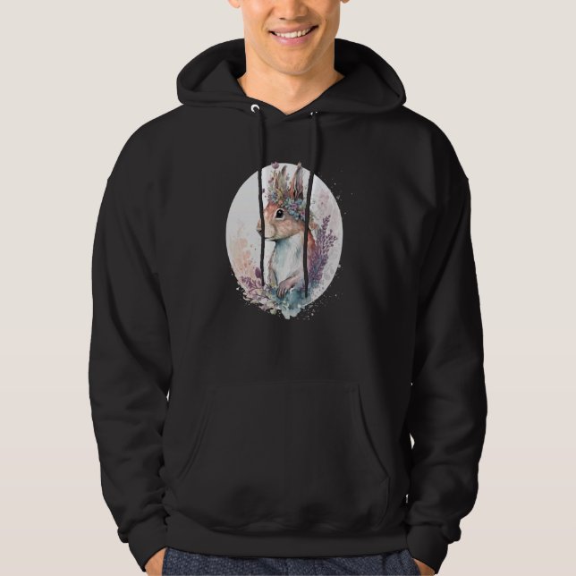 Cute Watercolor Squirrel Flower Crown Animal Hoodie (Vorderseite)