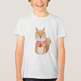 Cute Watercolor Squirrel Holding Apple Illustratio Tri-Blend Shirt