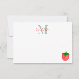 Cute Watercolor Strawberry Personalized Monogram Mitteilungskarte