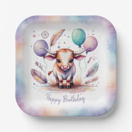 Cute Watercolor Texas Longhorn Balloons Birthday Pappteller
