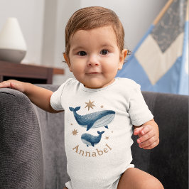 Cute Watercolor Whale Mom & Baby Custom Name Strampler