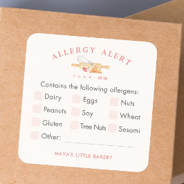 Cute Watercolor Whisk Pin Allergy Alert Quadratischer Aufkleber