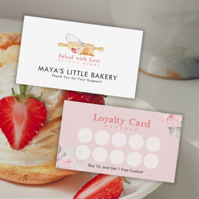 Cute Watercolor Whisk Pin Bakery Loyalty Rewards Visitenkarte (Von Creator hochgeladen)