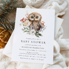 Cute Watercolor Winter Owl Baby Shower Einladung