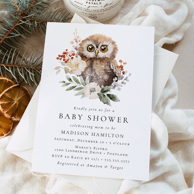 Cute Watercolor Winter Owl Baby Shower Einladung (Von Creator hochgeladen)