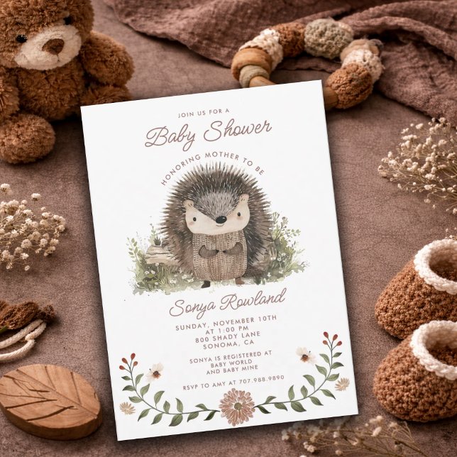 Cute Watercolor Woodland Hedgehog Baby Shower  Einladung (Von Creator hochgeladen)