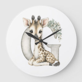 Cute watercolour baby animal alphabet Giraffe Große Wanduhr