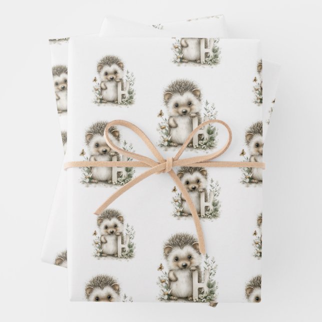 Cute watercolour baby animal alphabet Hedgehog Geschenkpapier Set (Beispiel)