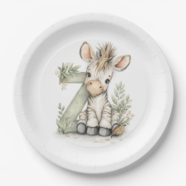 Cute watercolour baby animal alphabet Zebra Pappteller (Vorderseite)
