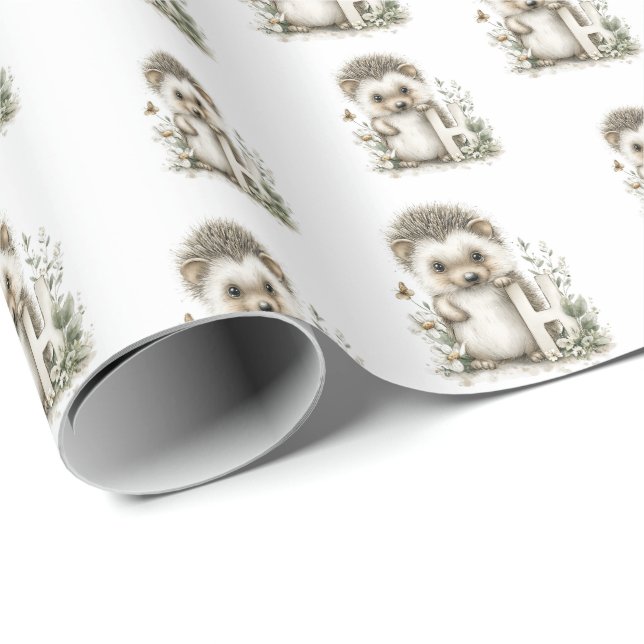 Cute Watercolour Baby Animals Alphabet Hedgehog Geschenkpapier (Rolleneckpunkt)
