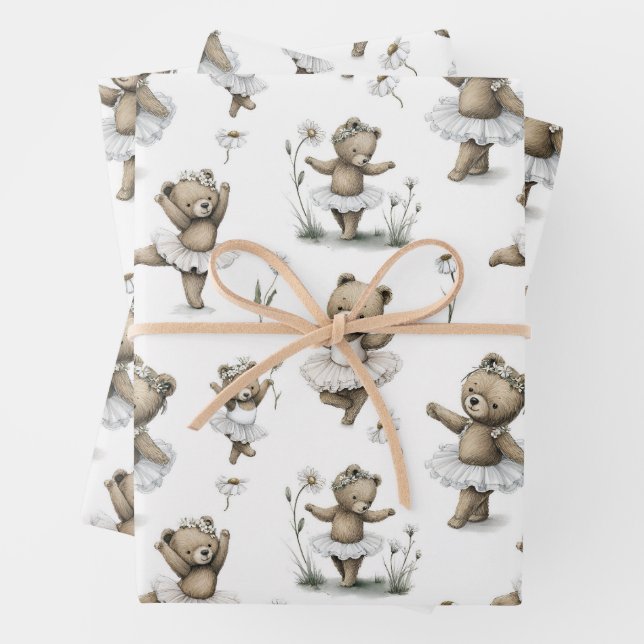Cute Watercolour Ballerina Bear Design in tutus Geschenkpapier Set (Beispiel)