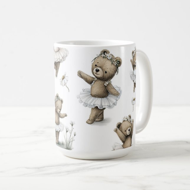 Cute Watercolour Ballerina Bear Design in tutus Kaffeetasse (VorderseiteRechts)