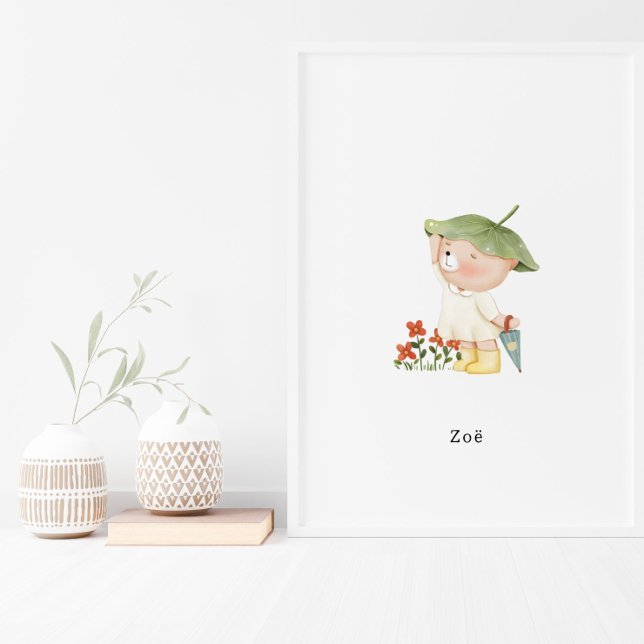 Cute Watercolour Bear With Umbrella Name Poster (Von Creator hochgeladen)