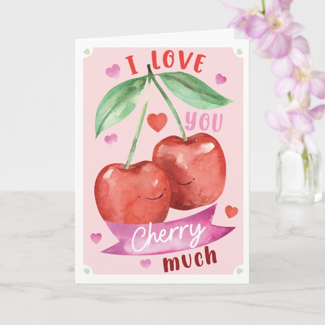 Cute Watercolour Cherry Valentine Card Anniversary Karte (Orchidee)