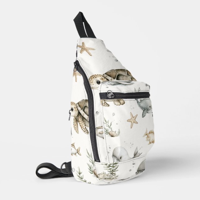 Cute Watercolour Ocean Baby Animals  Crossbody Bag (Linke Seite)