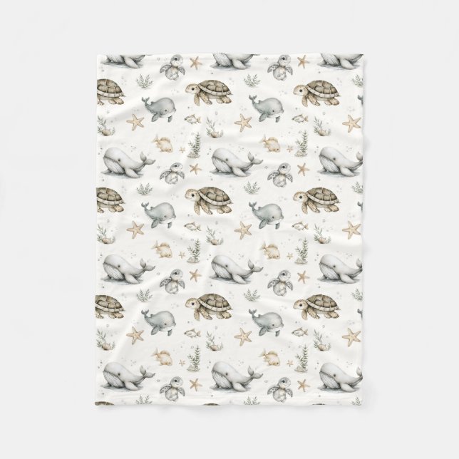 Cute Watercolour Ocean Baby Animals  Fleecedecke (Vorderseite)