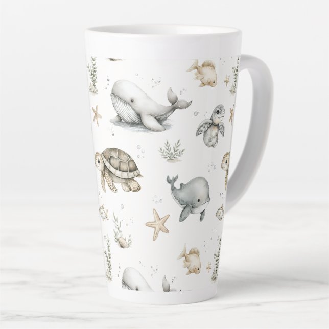 Cute Watercolour Ocean Baby Animals  Milchtasse (Rechte Ecke)