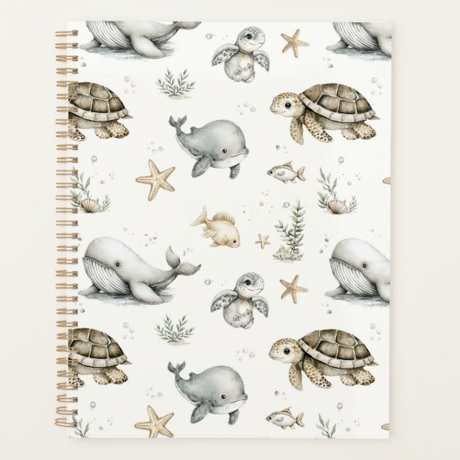 Cute Watercolour Ocean Baby Animals  Planer (Vorderseite)