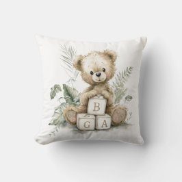 Cute Watercolour Teddy with wooden blocks Kissen