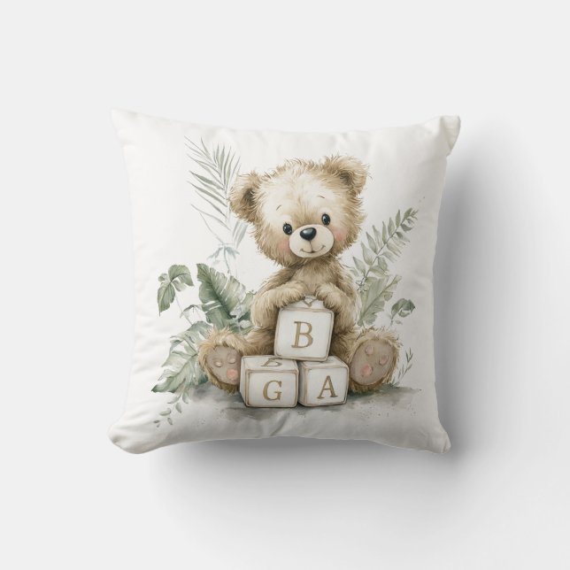 Cute Watercolour Teddy with wooden blocks Kissen (Vorderseite)