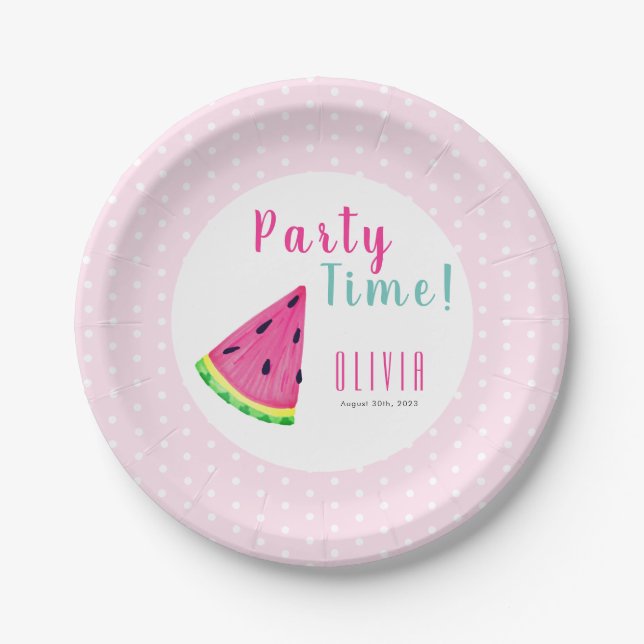 Cute watermelon girl's birthday pappteller (Vorderseite)