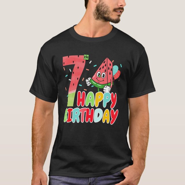 Cute Watermelon Happy 7th Birthday Family Watermel T-Shirt (Vorderseite)
