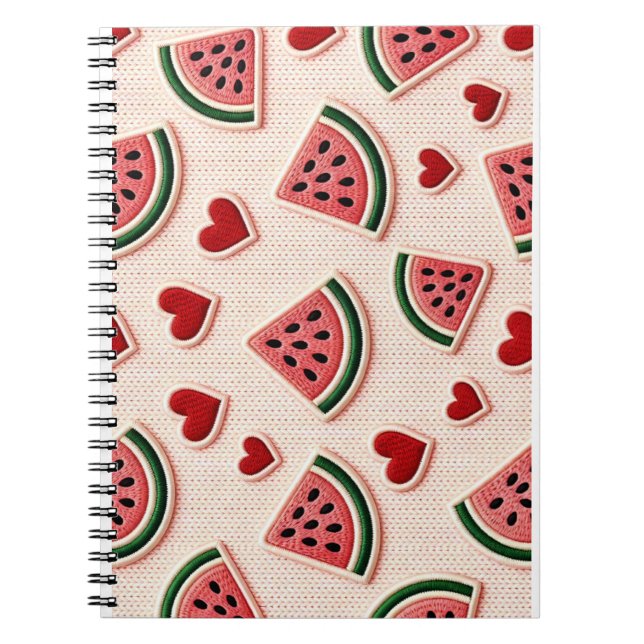 Cute Watermelon & Hearts Pattern Aesthetic School  Notizblock (Vorderseite)
