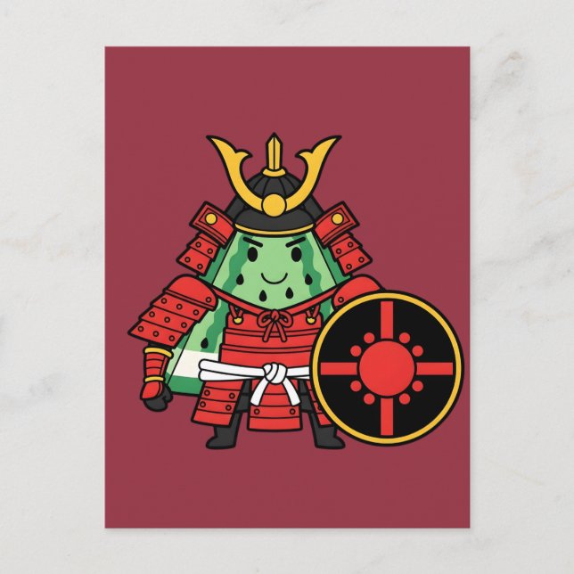 Cute Watermelon Shogun Samurai Warrior Illustratio Postkarte (Vorderseite)