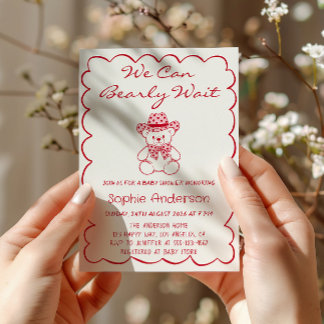 Cute We Can Bearly Wait Teddy Bear Baby Shower Einladung