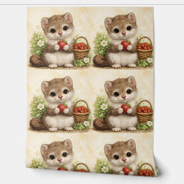 Cute Weasel Strawberry Pattern Wallpaper Tapete