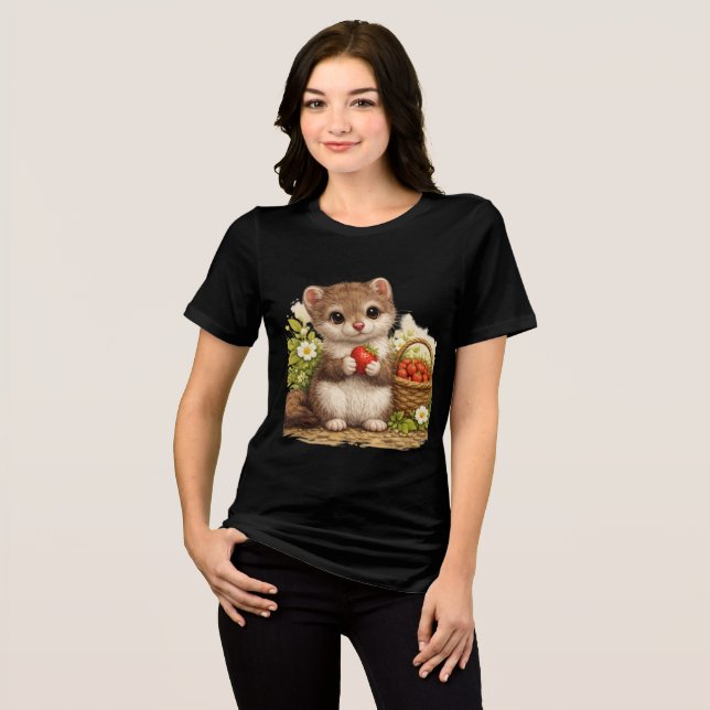 Cute Weasel Strawberry T-Shirt Kawaii Animal Tri-Blend Shirt (Vorderseite voll)