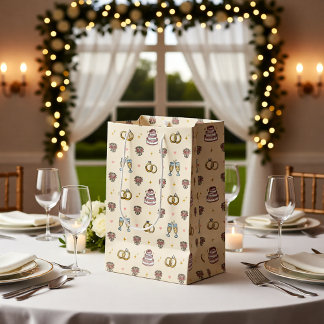 Cute Wedding Rings and Champagne Gift Bag Mittlere Geschenktüte