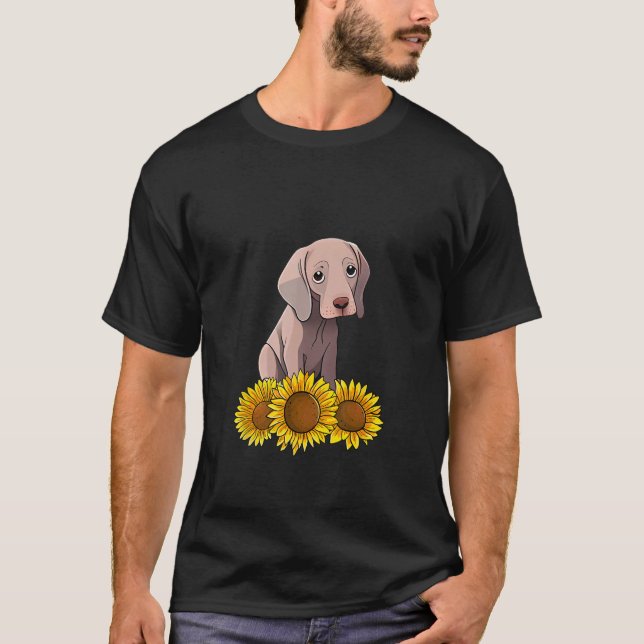 Cute Weimaraner Dog Sunflower Graphic for Women Fl T-Shirt (Vorderseite)