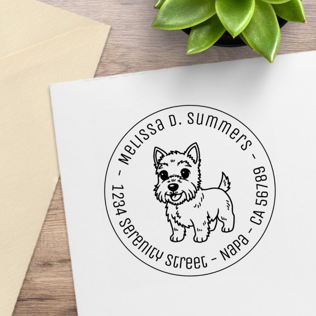 Cute West Highland Terrier Dog Round Address Gummistempel (Von Creator hochgeladen)