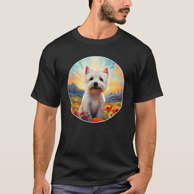 Cute West Highland Terrier Westie Flower Mountain  T-Shirt (Vorderseite)